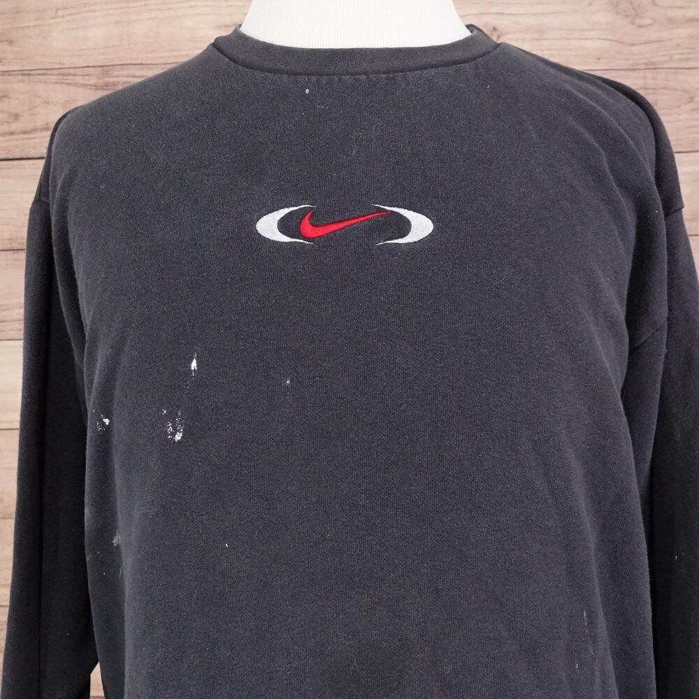 Vintage Nike Sweatshirt‎ Mens XL Black Center Swoosh Logo Crewneck Pullover Y2K